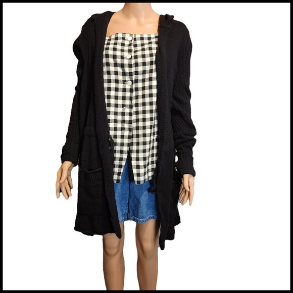 Halogen Hooded Wool blend Cardigan Sweater Black Large Some pilling - Picture 1 of 12